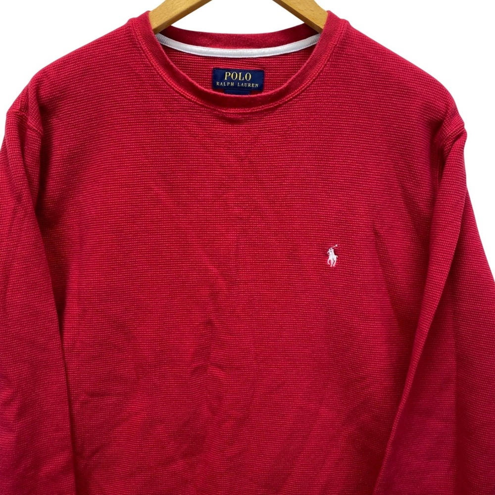 Polo Ralph Lauren Mens Large Red Waffle Knit Thermal Long Sleeve Crewneck Shirt